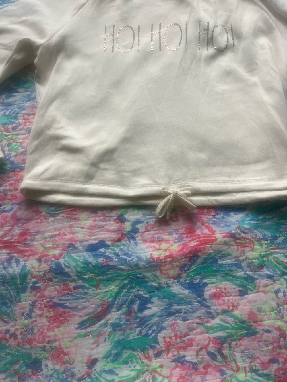 Rae Dunn two piece Cream colored HO! HO! HO!' Holiday sweatshirt and sweatpants - Picture 3 of 7